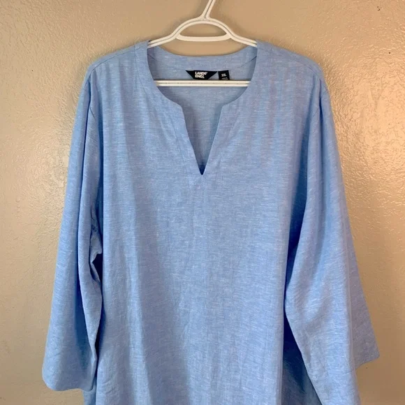 Lands End Coastal Grandma Linen Blend Blue Split Neck Tunic Size XXL - Picture 4 of 11